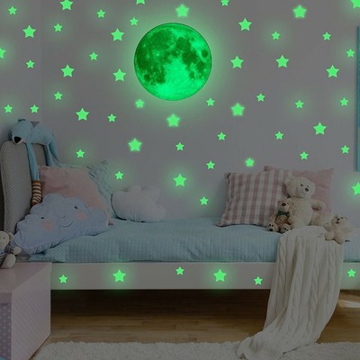 Glow In The Dark Stars With Glow Moon Decal Wall Stickers Ceiling Stars Decor Ebay