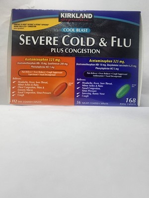 Kirkland Signature Severe Cold & Flu Plus Congestion Caps, 168 Ct EXP 10/2026