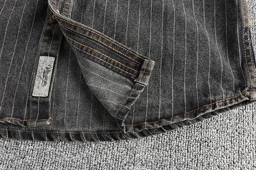 Amekaji Retro American Wabash Engineer Hickory Striped Workwear L/S Denim Shirt - Picture 10 of 16