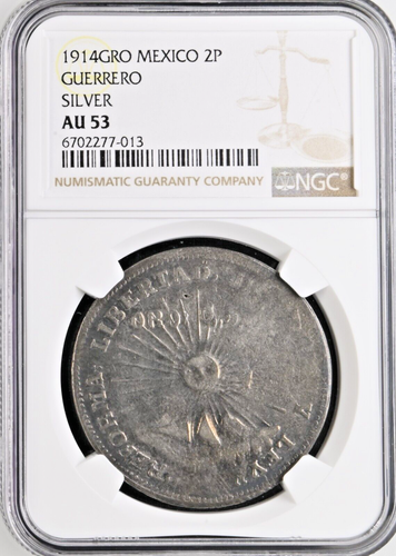 1914 GRO Mexico 2 Pesos KM#643 NGC AU53 State of Guerrero Silver Revolutionary