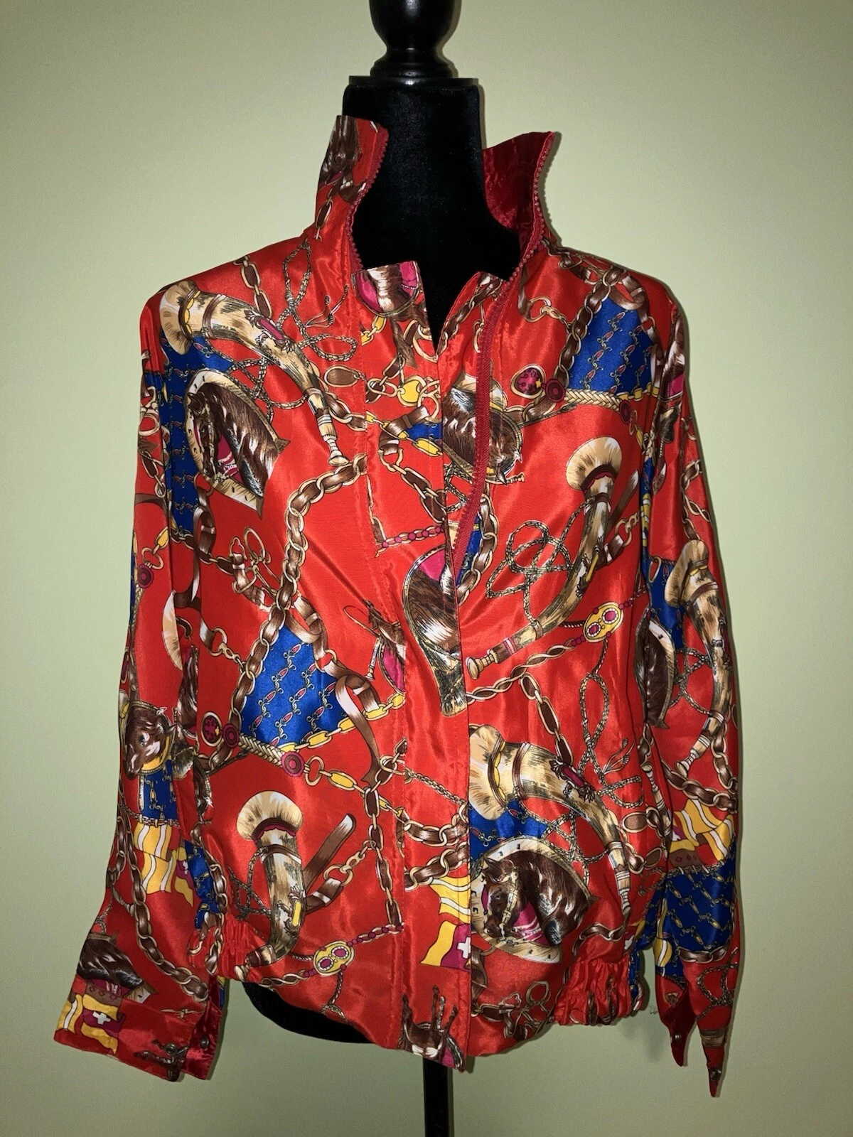 Giacca bomber vintage raso cavallo equitazione stampa ispirata a Gucci Y2K anni 80 mafia