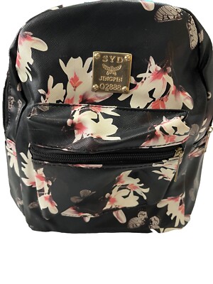Jingpin Black Mini Backpack Purse Women’s White/Pink Floral With Butterfly 