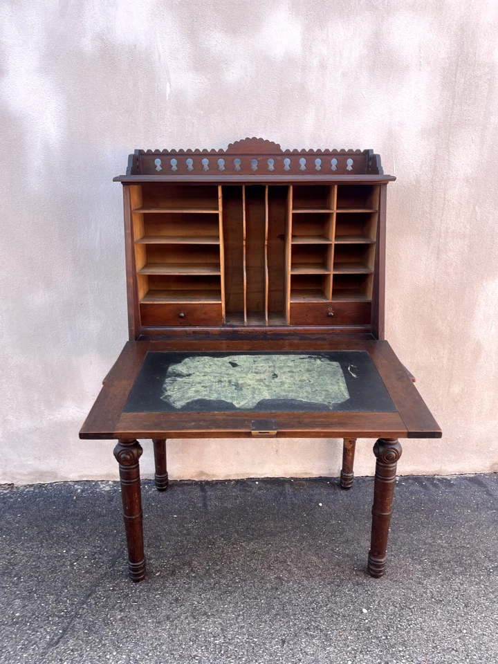 Antiguo escritorio victoriano de secretaria de 1880 Drop Front Foto 2 de 4