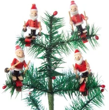 Wooden Santa Elves Downhill Skiing Wood Christmas Ornament Set of 4