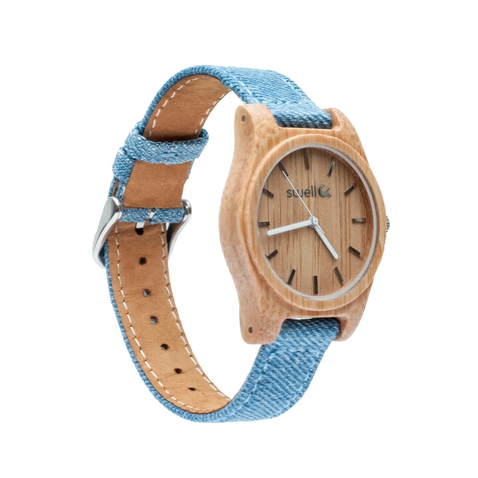 Часы Swell Vision - ниагарские бамбуковые с джинсовым холщовым ремешком на запястье - женские - Изображение 2 из 4