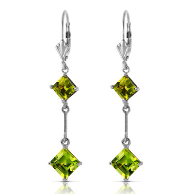 14K. SOLID GOLD LEVERBACK EARRINGS WITH PERIDOTS (White Gold)
