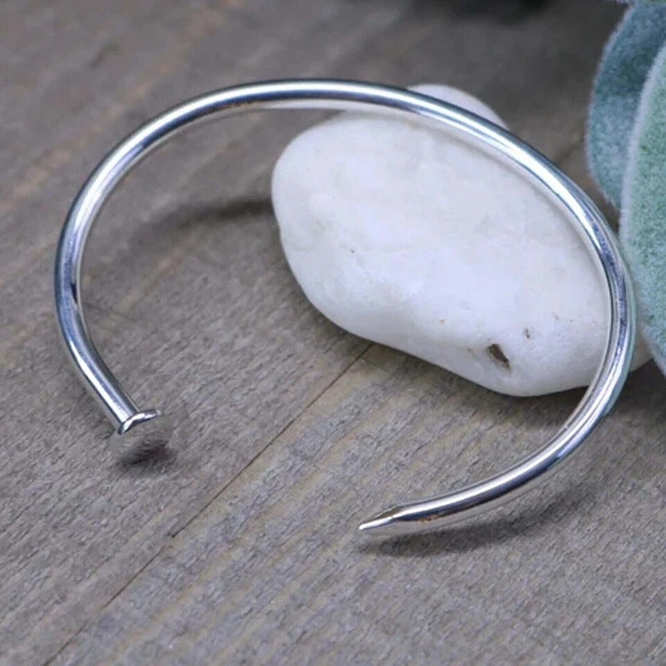 Pulseira de prata esterlina 925 feita à mão com punho ajustável unissex joia - Imagem 3 de 4