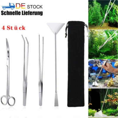 MARKENLOS 4x Edelstahl Aquarium Aquascaping-Set Pflegeset Pinzetten Schere Spatel Werkzeug