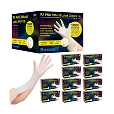 Raxwell Disposable Latex Gloves, Powder-Free, Food Safe, Natural Color, 8.5 M...
