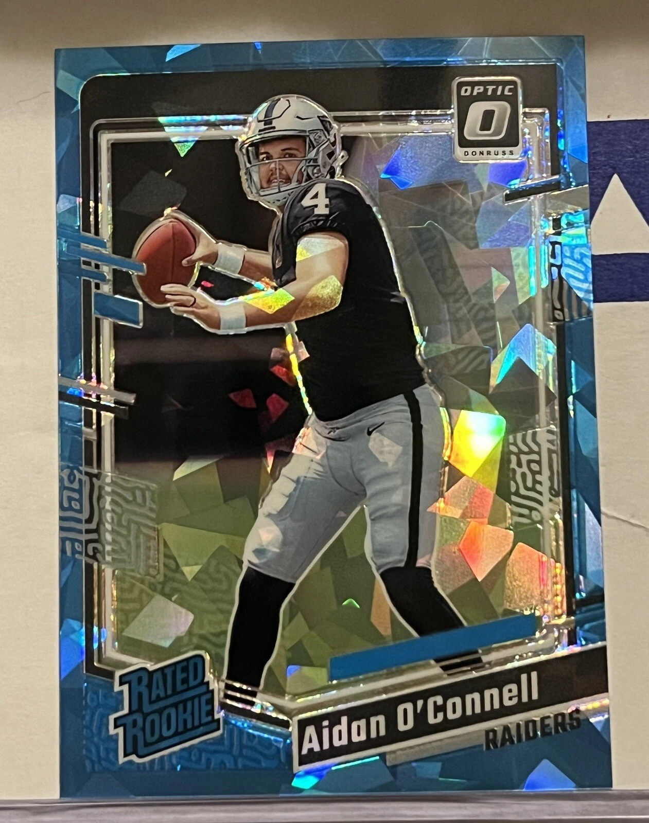 2023 Optic Aidan O’Connell Rated Rookie #258 Blue  Ice Prizm SSP Bookend 15/15