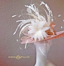 Aimee Fuller Royal Ascot Hat Kentucky Derby Hat Pink Hat Off-White Cream Feather