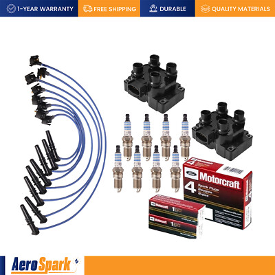 2 Ignition Coil & 8 Motorcraft Spark Plug & Wire for Ford Mustang 1996-1998 4.6L