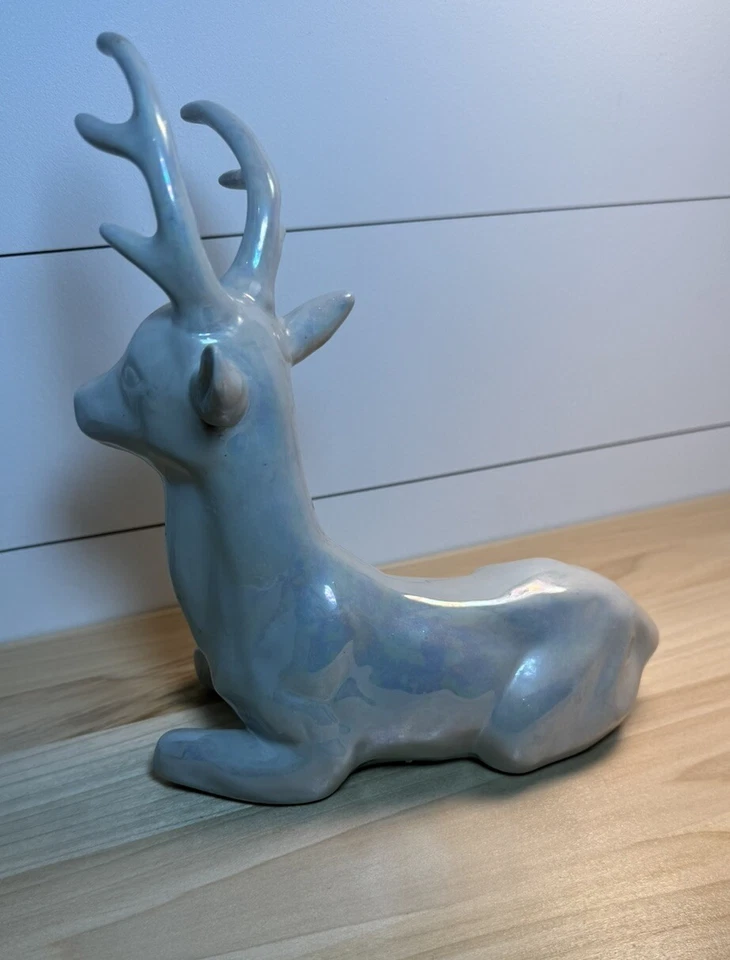 Iridescent White Porcelain Deer Doe Fawn Figure Lying Down Taiwan Vintage - Image 3 of 4