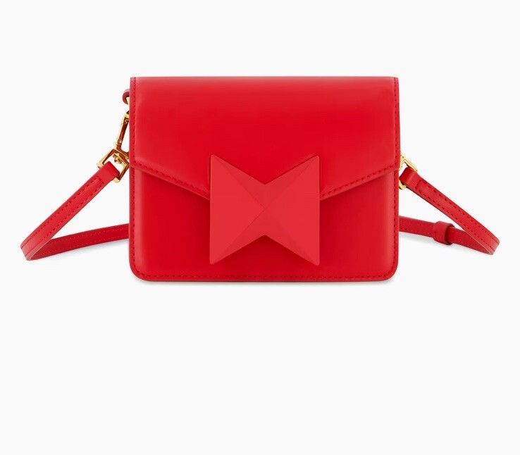 Mac Duggal Cherry Red Handbag  Cross Body Mini Leather Tone On Tone Bag 398$ NEW