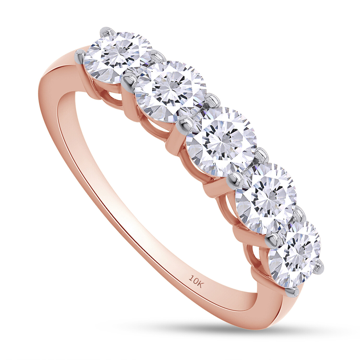 2.5 Ct Round Cut Diamond Five Stone Wedding Band Ring 10k Rose Gold Lab Grown