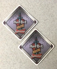 2 (TWO) Budweiser Hard Rock Cafe  25th Anniversary Beer Coasters - NEW