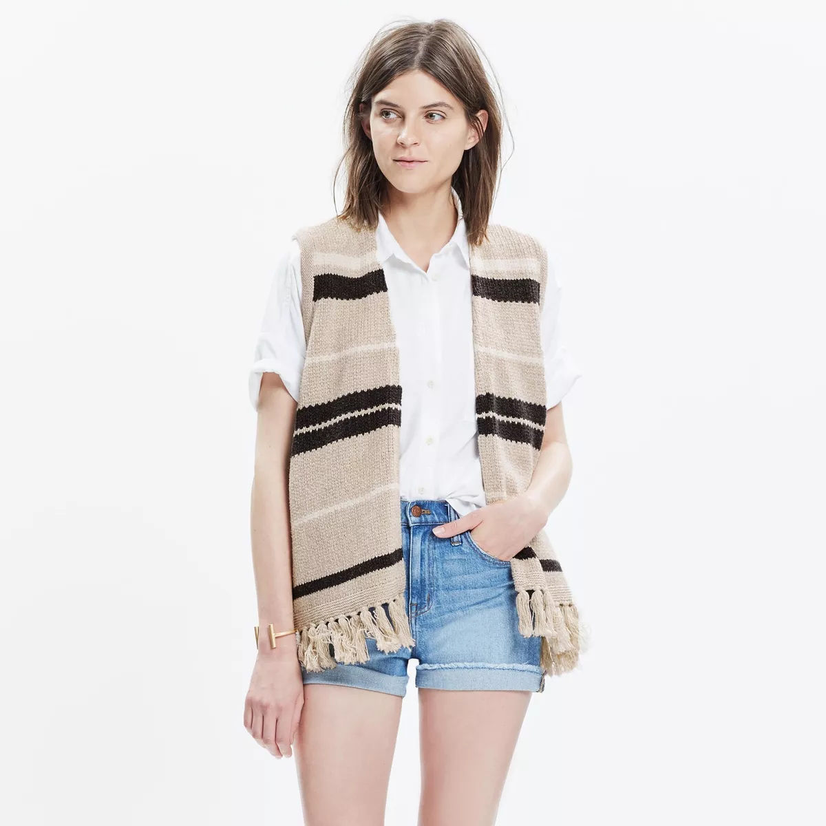 MADEWELL COSTWARD FRINGE SWEATER VEST ALL SEASON COTTON BLD M L