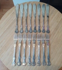 Antique Art Krupp Berndorf Relief Koi Fish Sea Dragon Knives & Forks Set 16 pcs