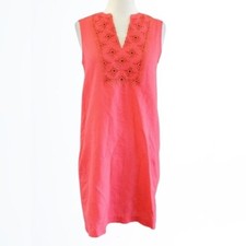 J Crew Coral Sleeveless Embroidered Sunburst Linen Blend Sheath Dress Size S
