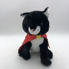 Unipak Black White Cat Kitty W/Red Cape 11" Plush Stuffed animal Superhero.