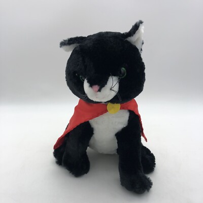 Unipak Black White Cat Kitty W/Red Cape 11'' Plush Stuffed animal Superhero.