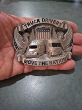 Vtg 1987 Truck Drivers Move The Nation Belt Buckle Patriot Great American