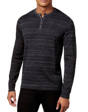 New Mens Calvin Klein Henley Neck Cotton Modal Space Dye Navy Sweater XXL