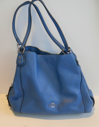 AUTH COACH EDIE WOMEN'S BLUE POLISHED LEATHER SHOULDER BAG # 57125- MINT BEAUTY