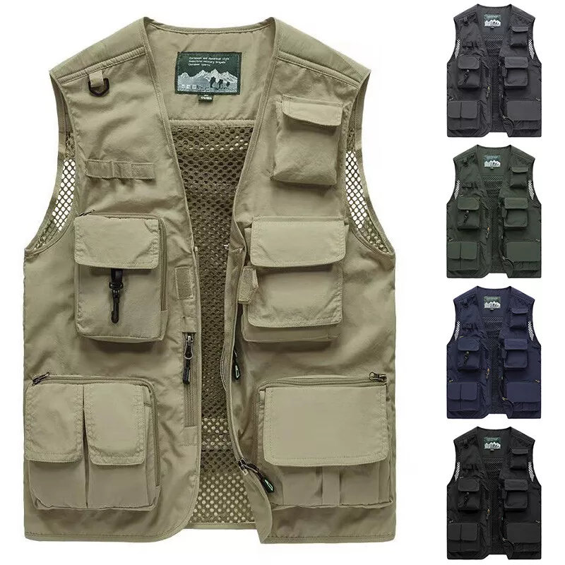 Mens Cargo Multi Pocket Utility Vest Fishing Hiking Camping Gilet Waistcoat  Tops