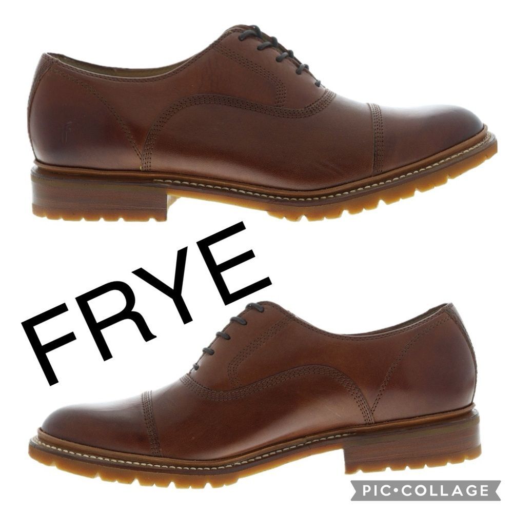 (S5) Frye James Bal Lug Oxford Men\'s Brown Leather Lace Up Cap Toe Shoes Sz 9.5 Frye James Lug Wingtip Leather Lace up Boots Men Size 8.5B  main image 3
