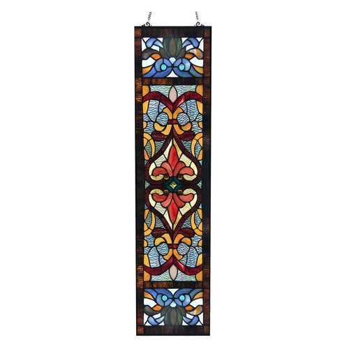 Red Victorian Stained Glass Fleur De Lis Window Panel Handcrafted - Picture 2 of 7