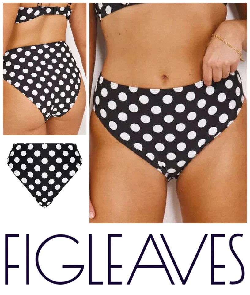 Figleaves Bikini Briefs Bottoms PLUS SIZE UK 22 Tailor Classic - Black Polka Dot