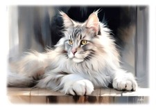 Tableau  création originale - portrait Chat Maine Coon