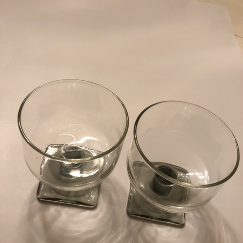 Pair Vintage Stemmed Barware Smokey Base Cordial Dessert Wine Glasses Set Of 2
