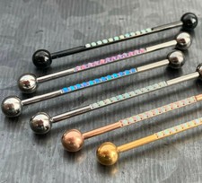 1pc CNC Set Lined Opals Industrial Barbell Implant Grade Titanium 38mm 1.5"