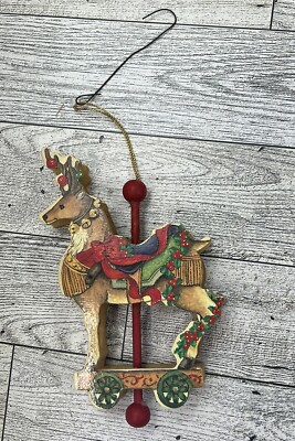 VTG 3D Balsa Wood Reindeer Carousel Ornament