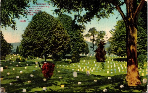 Cartolina d'epoca Mississippi MS Vicksburg cimitero nazionale anni '10 vecchia vista