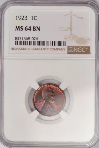 1923 TONED Lincoln Wheat Cent NGC MS 64 BN MS64BN Toning Coin 1C