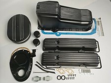 1958-79 Sbc Small Block Chevy 283 327 350 Short Black Finned Engine Dress Up Kit