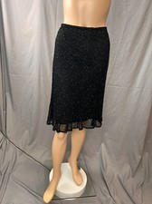 Vintage Laurence Kazar Black beaded Sequin Midi Skirt, size XL evening party