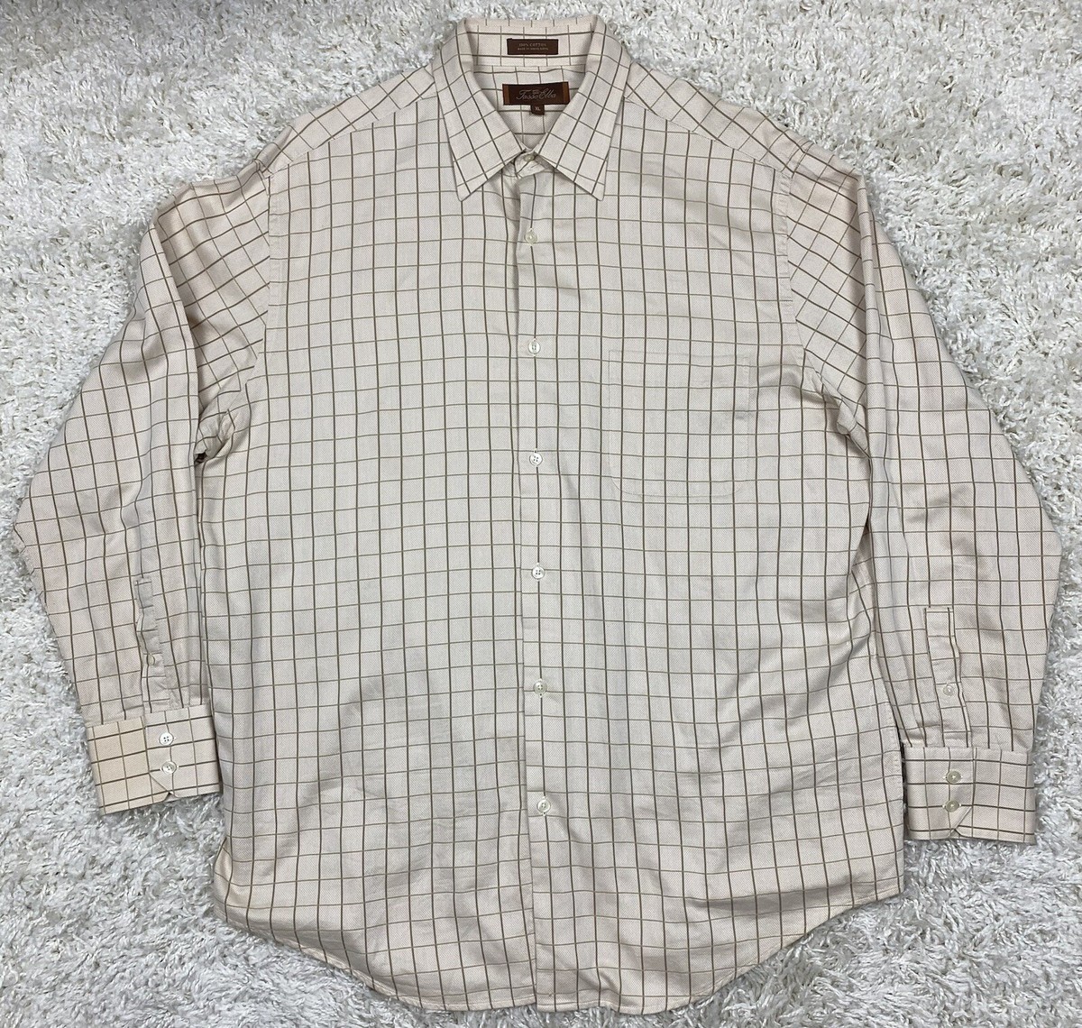 Tasso Elba Button Up Dress Shirt Men's XL Gold Light Brown SPA | eBay