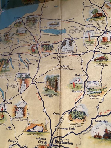 Vintage Historical Guide Road Map Gas SUNOCO Oils New York Pictorial Colorful - Picture 17 of 18