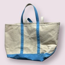 Vintage L.L. Bean Boat  Tote Canvas Bag Size Large Blue USA Made 90s