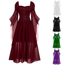 Women Gothic Vintage Witch Strap Ladies Long Retro Mesh Dress Party Adjustable