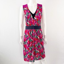 Tory Burch AUGUSTINE Pink Tulip Floral Dress Size M V Neck Summer