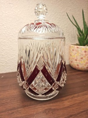 McKee Glass Sugar Bowl Candy Bowl with lid late 1800s EAPG, Ruby Crossbars