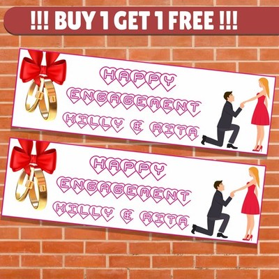 2x personalisierte Banner Verlobung Party - Paar Namen - Ring Design Poster