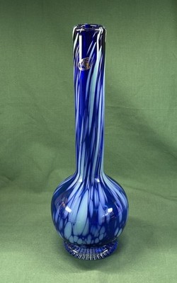 Pan American Cavalier Glass Vase 13.5  Hand Blown Blue & Aqua Swirl Art Glass