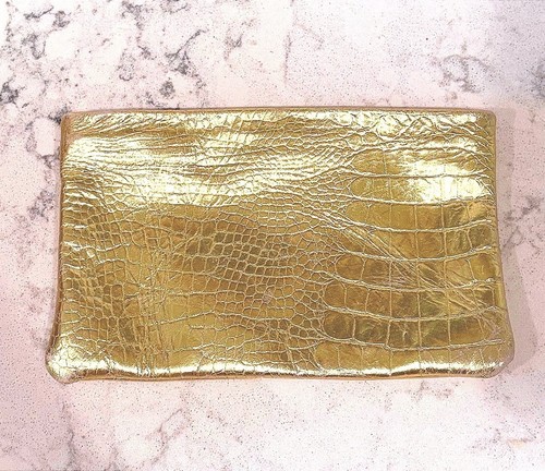 Sarah Stewart Penelope Gold Croc Lambskin Leather Clutch Handbag 9"