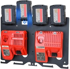 3-In-1 Metal Wall Mount for Milwaukee Chargers Batteries Drills Storage Rack for